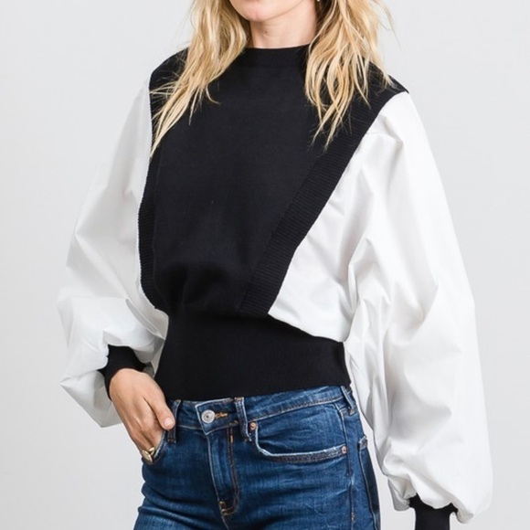 White Ballon Sleeves w/Black Sweater - Picture 2 of 5